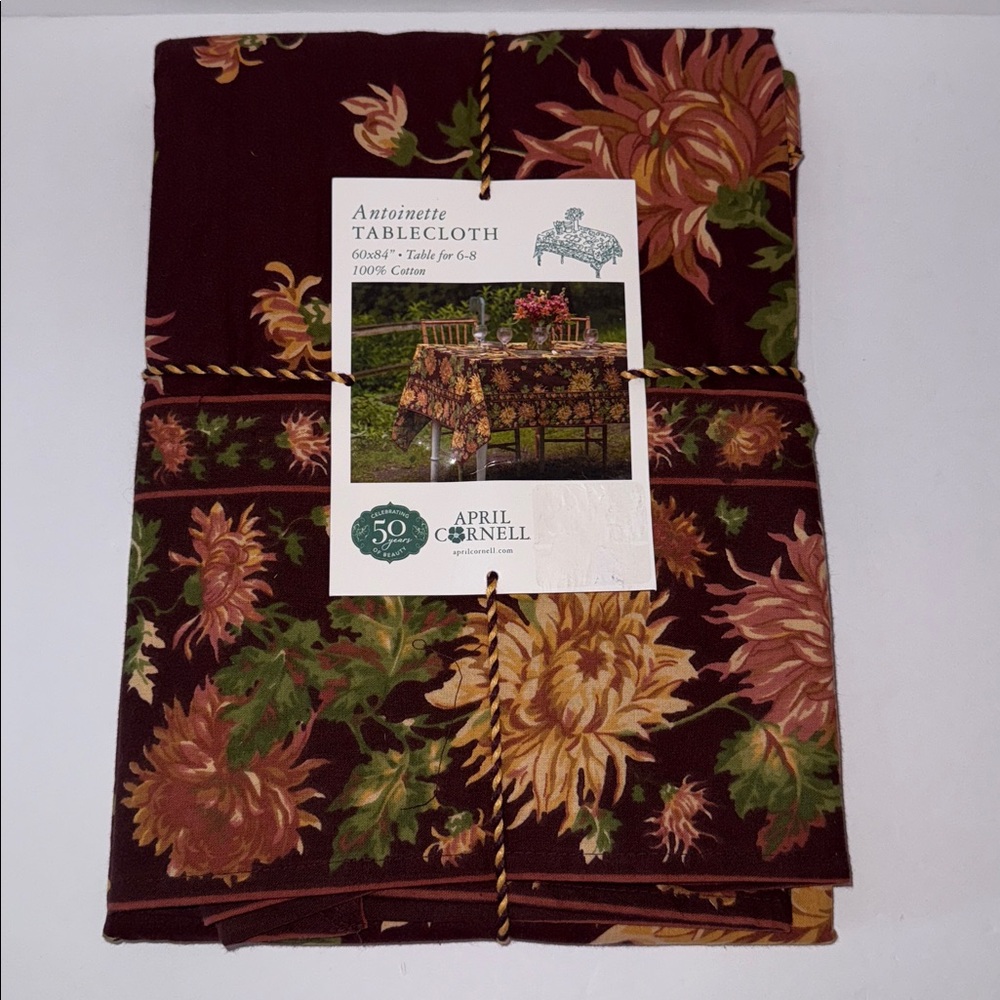 NWT April Cornell Antoinette 60 x 84” Tablecloth Brown with Multi Color Florals